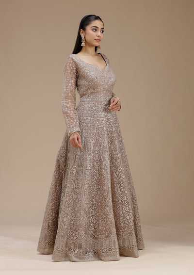 Mauve Zariwork (Gold) Net Readymade Salwar Suit_koskii