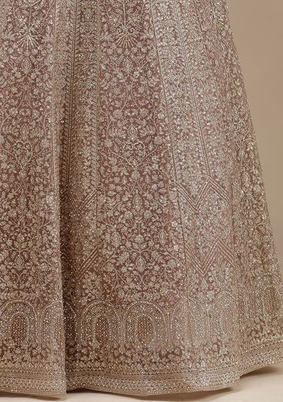 Mauve Zariwork (Gold) Net Readymade Salwar Suit_koskii