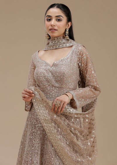 Mauve Zariwork (Gold) Net Readymade Salwar Suit_koskii
