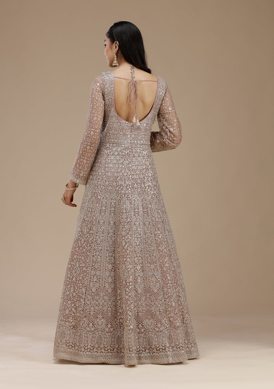 Mauve Zariwork (Gold) Net Readymade Salwar Suit_koskii