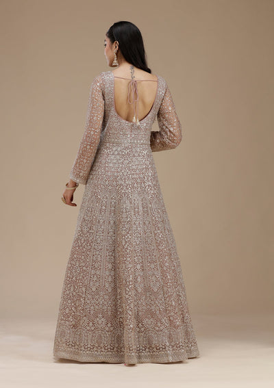 Mauve Zariwork (Gold) Net Readymade Salwar Suit_koskii