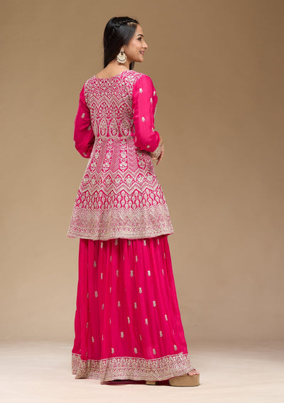 Rani Pink Zariwork (Gold) Chinon Readymade Salwar Suit-koskii