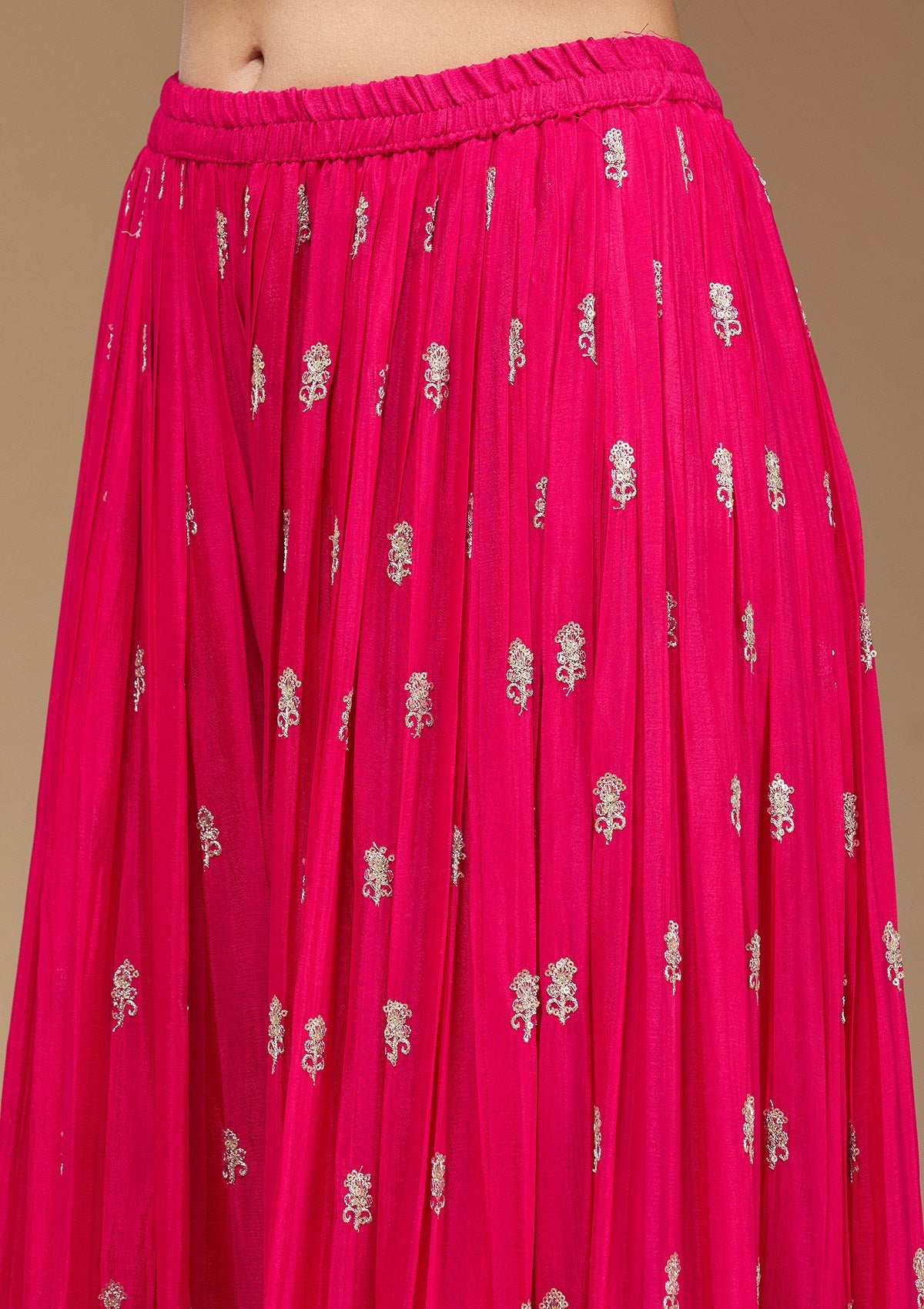 Rani Pink Zariwork (Gold) Chinon Readymade Salwar Suit-koskii