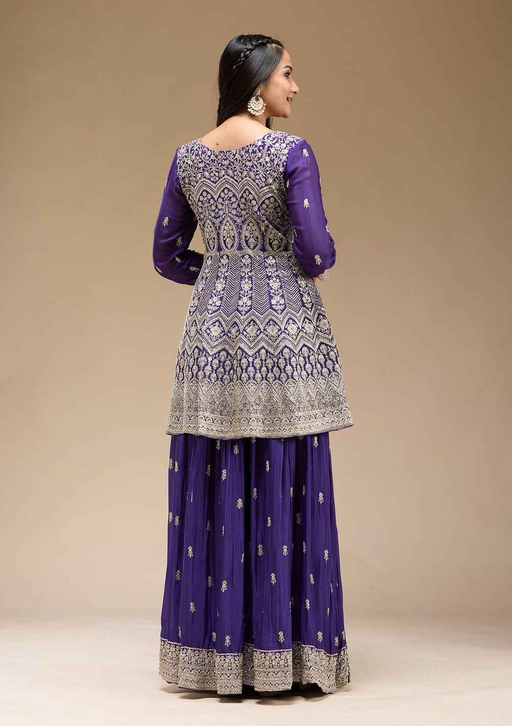 Royal Blue Zariwork (Gold) Chinon Readymade Salwar Suit-koskii
