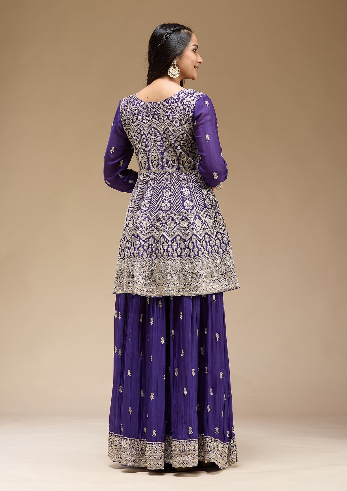 Royal Blue Zariwork (Gold) Chinon Readymade Salwar Suit-koskii