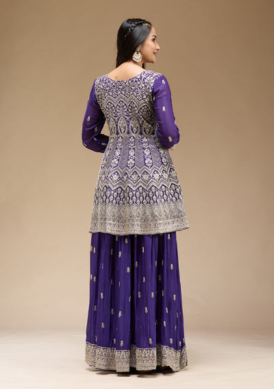 Royal Blue Zariwork (Gold) Chinon Readymade Salwar Suit-koskii