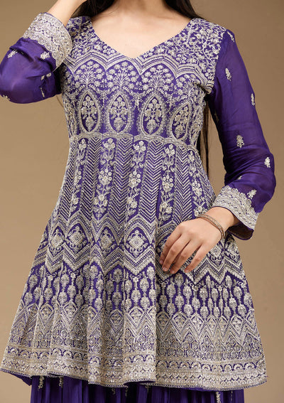 Royal Blue Zariwork (Gold) Chinon Readymade Salwar Suit-koskii