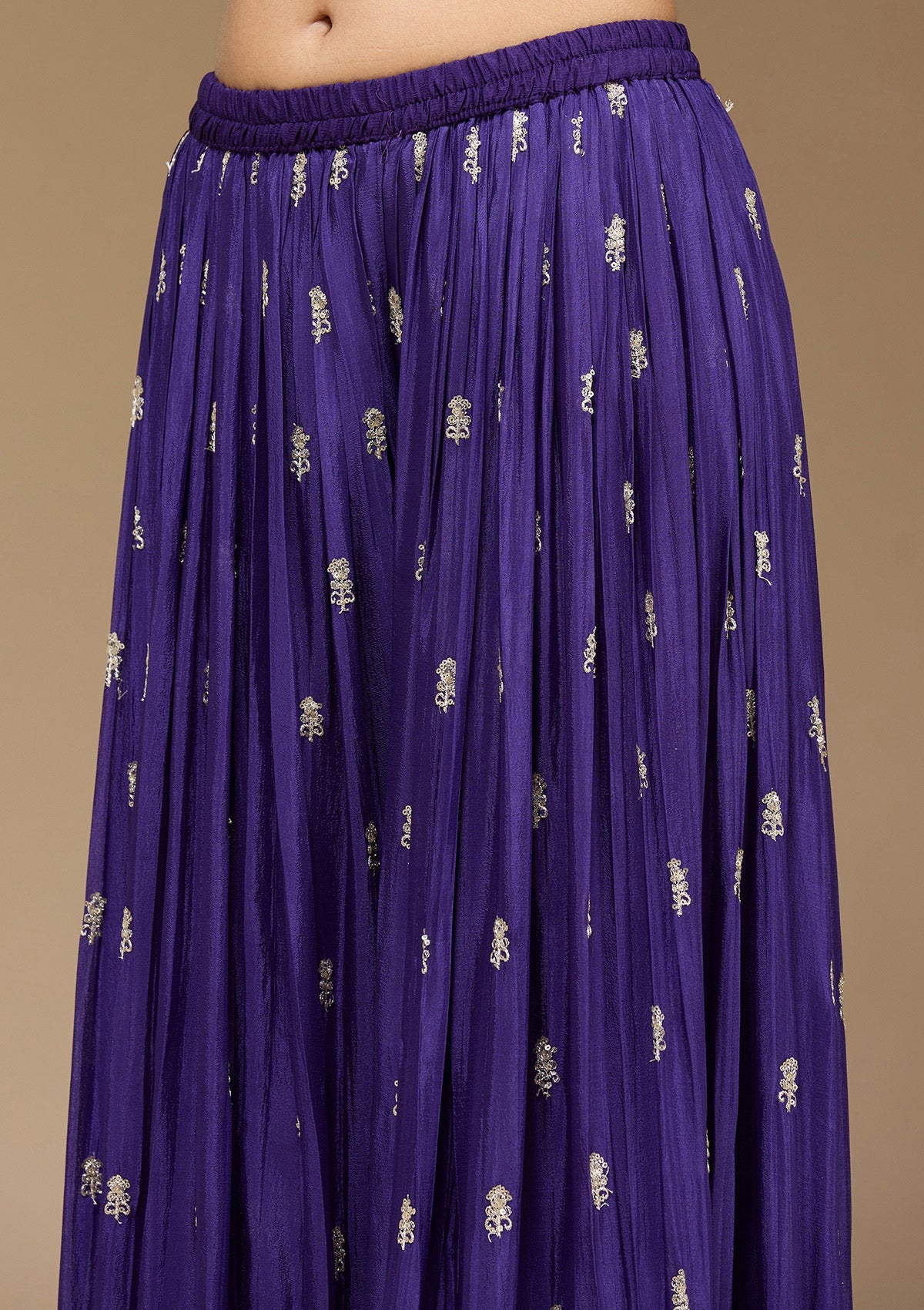 Royal Blue Zariwork (Gold) Chinon Readymade Salwar Suit-koskii
