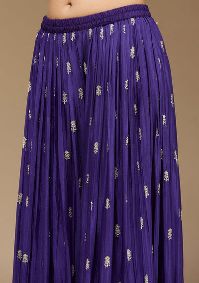 Royal Blue Zariwork (Gold) Chinon Readymade Salwar Suit-koskii