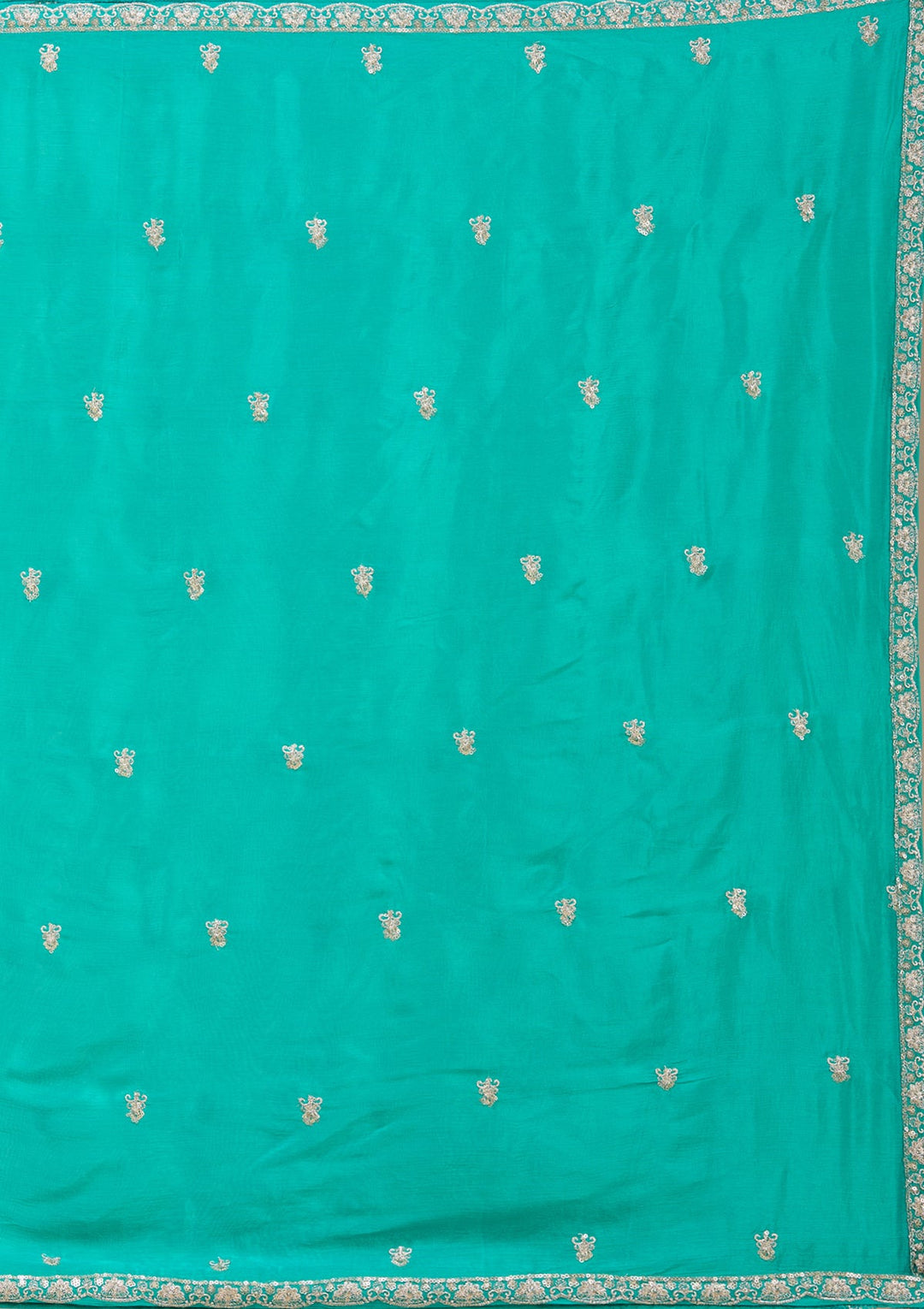 Sea Green Zariwork (Gold) Chinon Readymade Salwar Suit-koskii