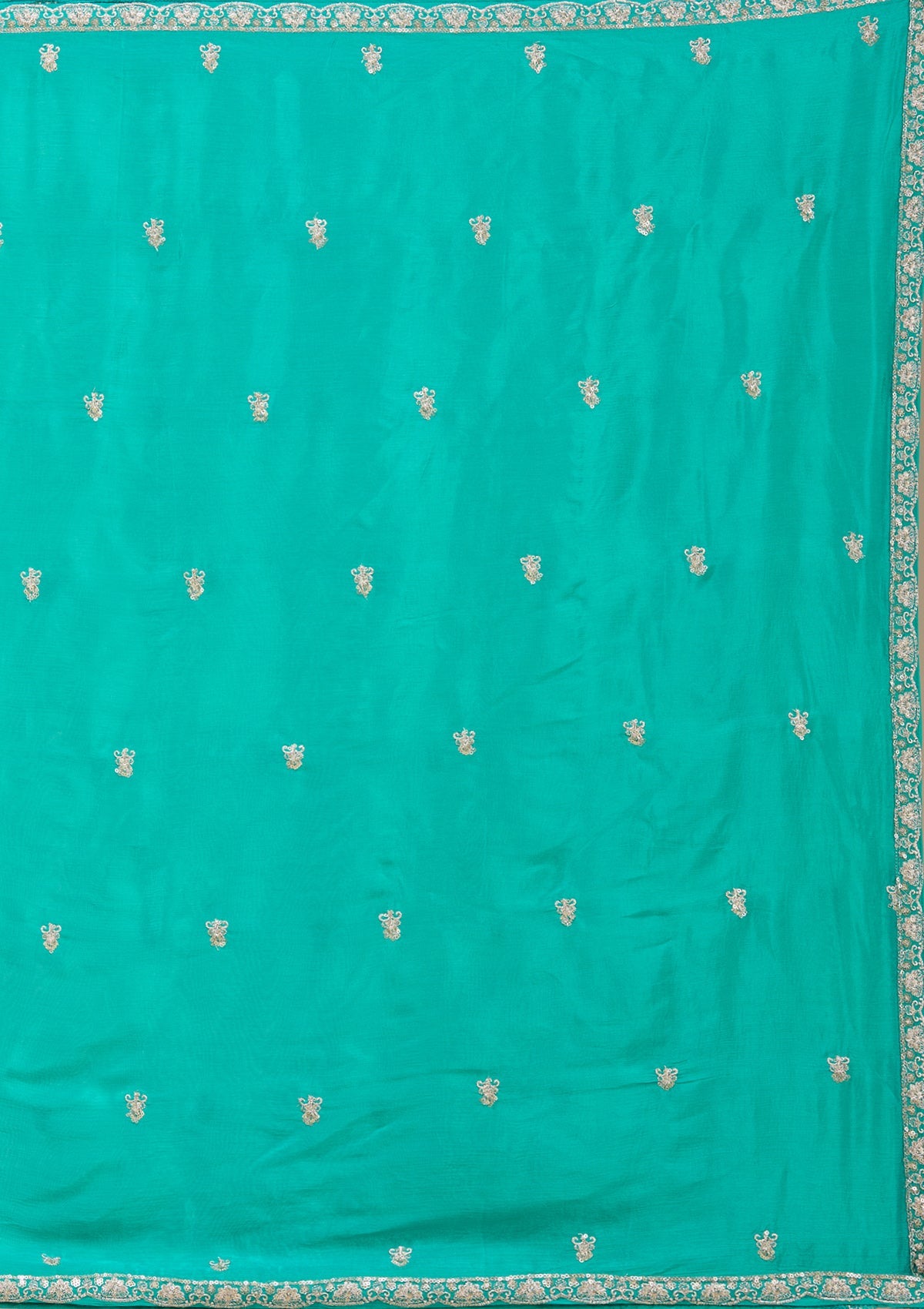 Sea Green Zariwork (Gold) Chinon Readymade Salwar Suit-koskii