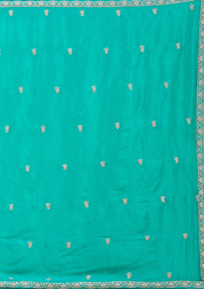Sea Green Zariwork (Gold) Chinon Readymade Salwar Suit-koskii