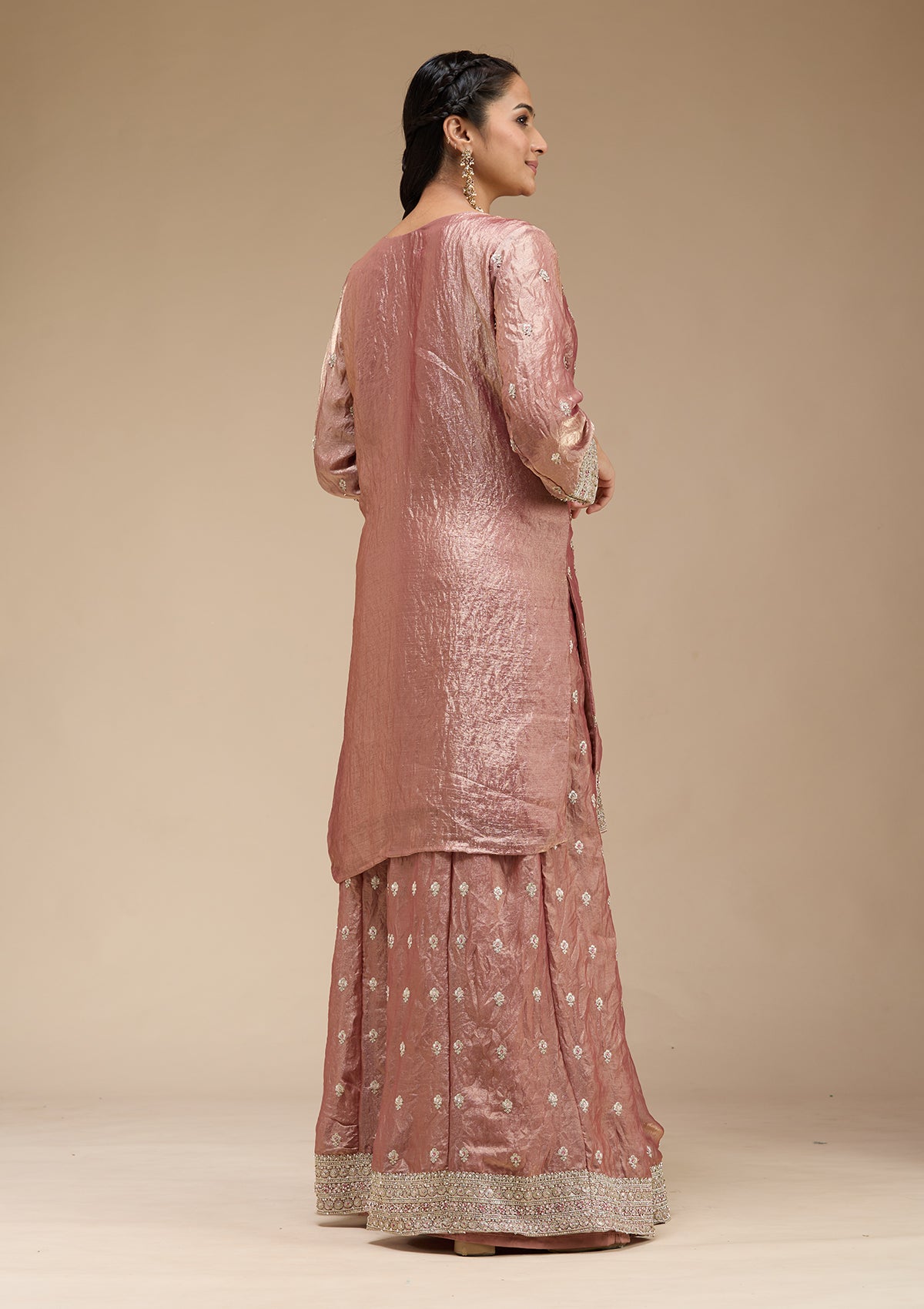 Copper Zariwork (Gold) Tissue Readymade Salwar Suit-koskii