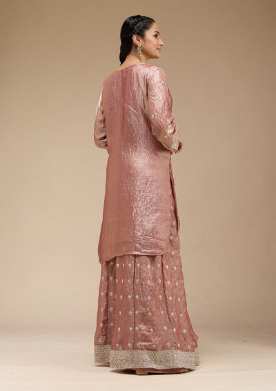 Copper Zariwork (Gold) Tissue Readymade Salwar Suit-koskii