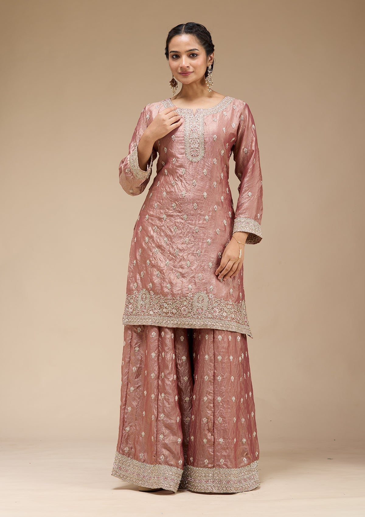 Copper Zariwork (Gold) Tissue Readymade Salwar Suit-koskii