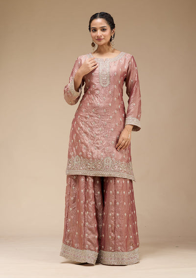 Copper Zariwork (Gold) Tissue Readymade Salwar Suit-koskii