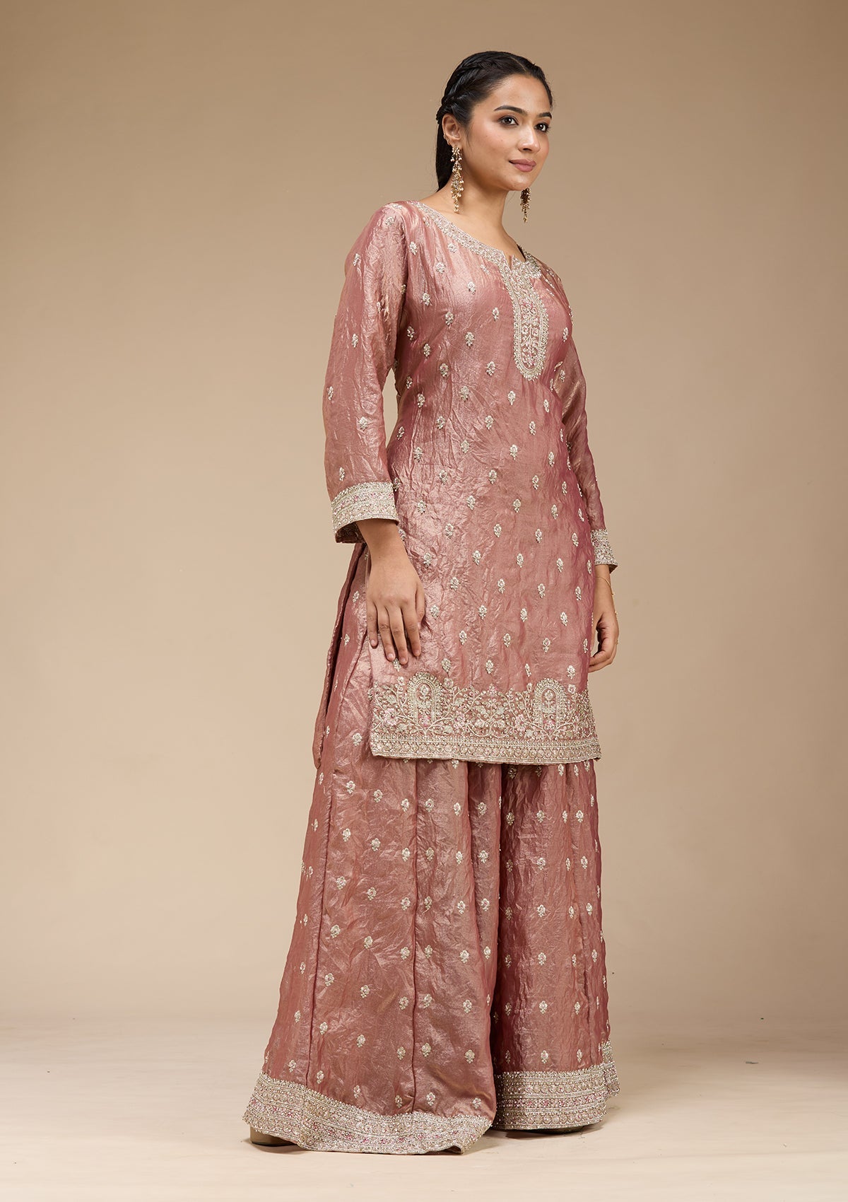 Copper Zariwork (Gold) Tissue Readymade Salwar Suit-koskii