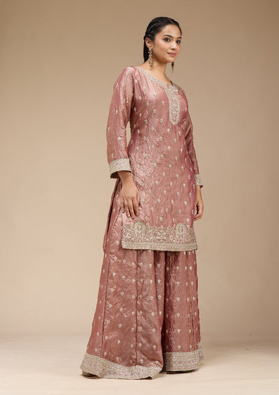 Copper Zariwork (Gold) Tissue Readymade Salwar Suit-koskii