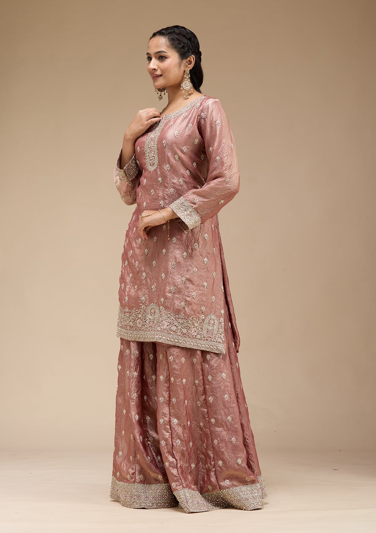Copper Zariwork (Gold) Tissue Readymade Salwar Suit-koskii