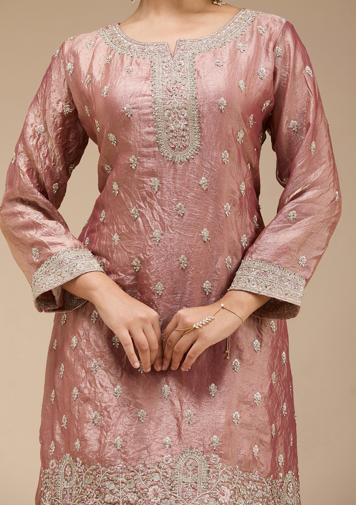 Copper Zariwork (Gold) Tissue Readymade Salwar Suit-koskii
