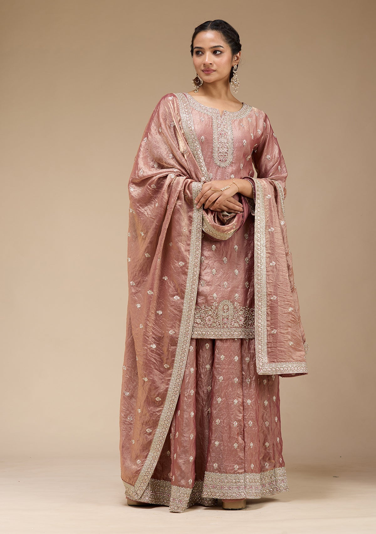 Copper Zariwork (Gold) Tissue Readymade Salwar Suit-koskii