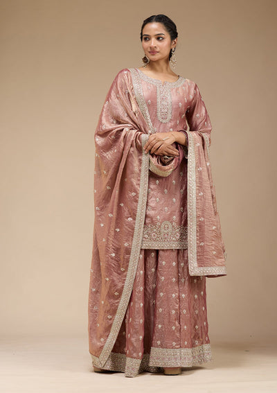 Copper Zariwork (Gold) Tissue Readymade Salwar Suit-koskii