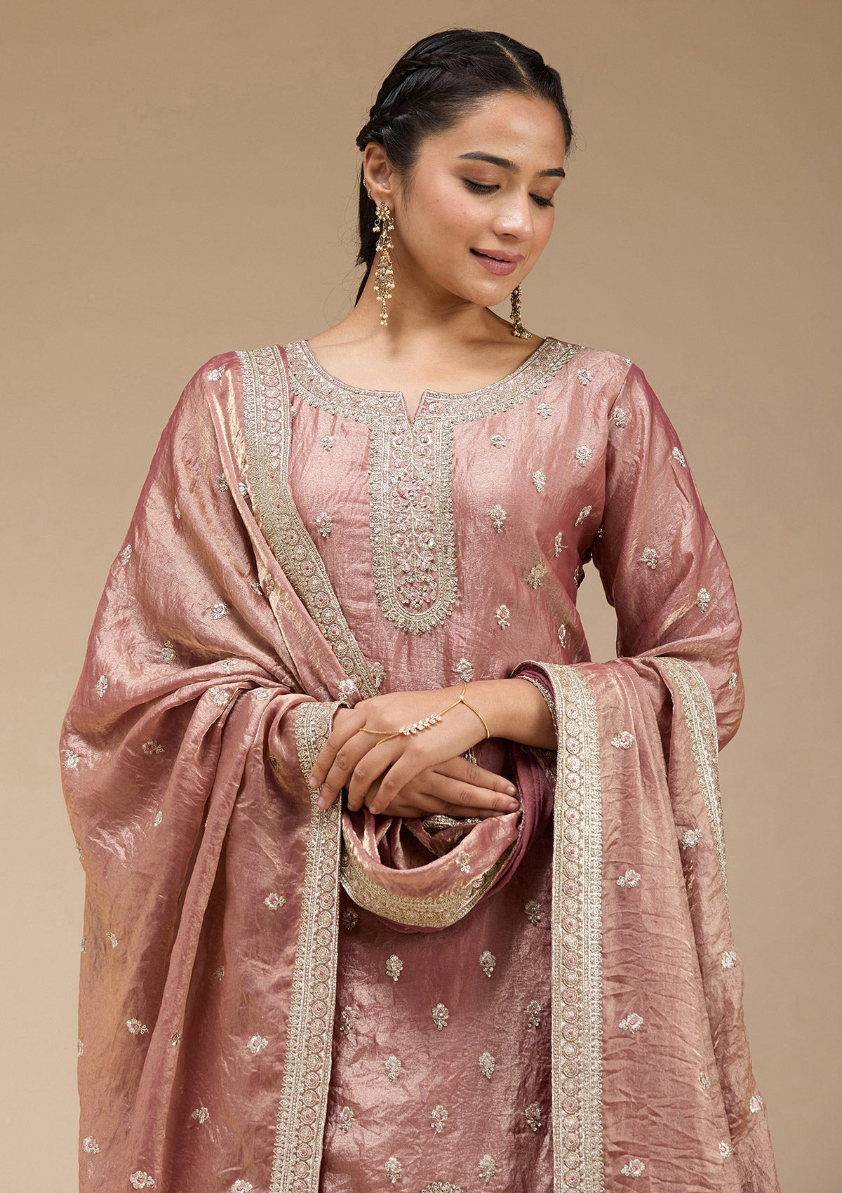 Copper Zariwork (Gold) Tissue Readymade Salwar Suit-koskii
