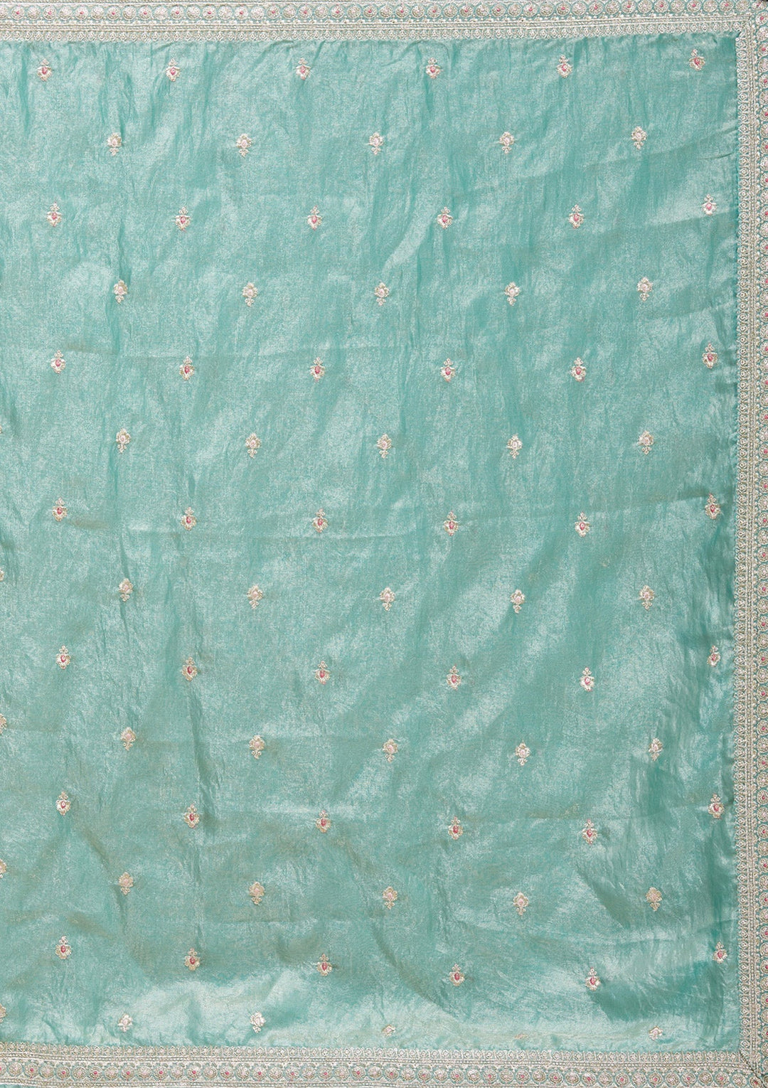 Sky Blue Zariwork (Gold) Tissue Readymade Salwar Suit-koskii