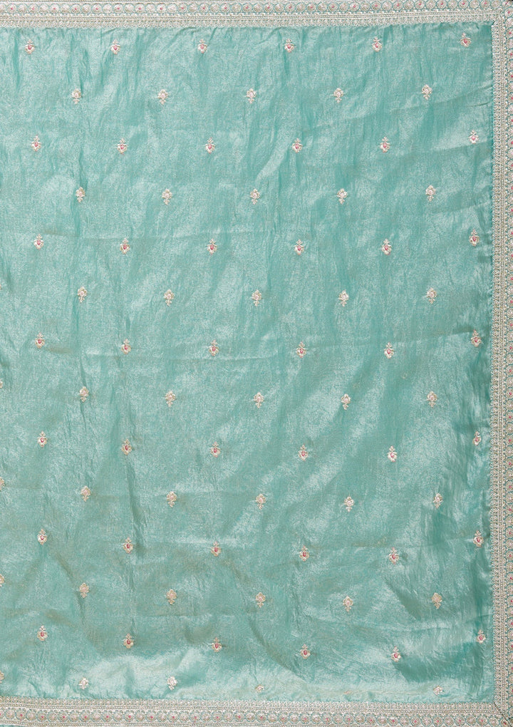 Sky Blue Zariwork (Gold) Tissue Readymade Salwar Suit-koskii