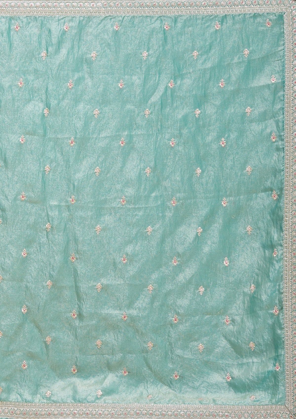 Sky Blue Zariwork (Gold) Tissue Readymade Salwar Suit-koskii