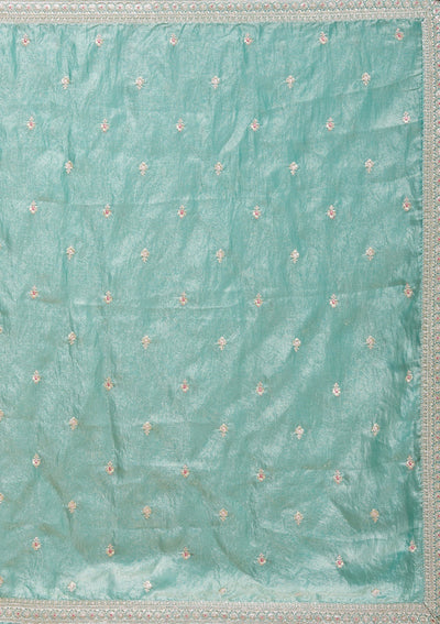 Sky Blue Zariwork (Gold) Tissue Readymade Salwar Suit-koskii