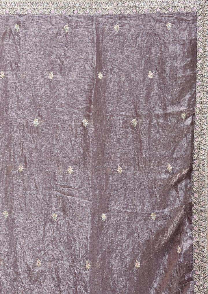 Dark Lavender Zariwork (Gold) Tissue Readymade Salwar Suit-koskii