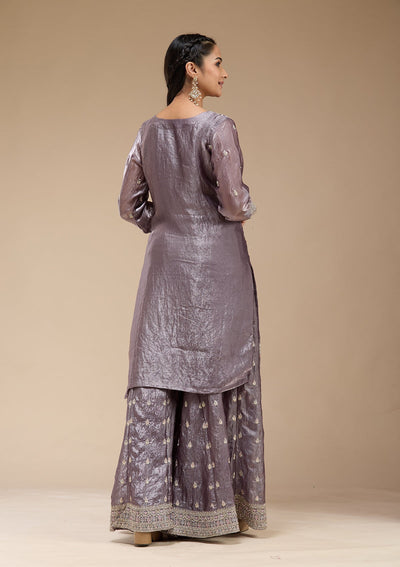 Dark Lavender Zariwork (Gold) Tissue Readymade Salwar Suit-koskii