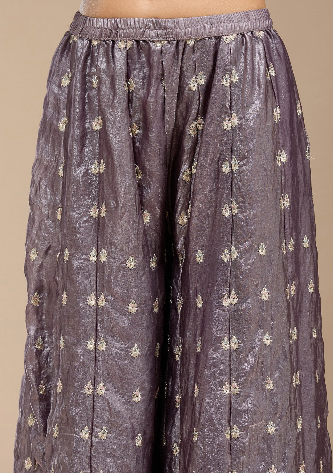 Dark Lavender Zariwork (Gold) Tissue Readymade Salwar Suit-koskii