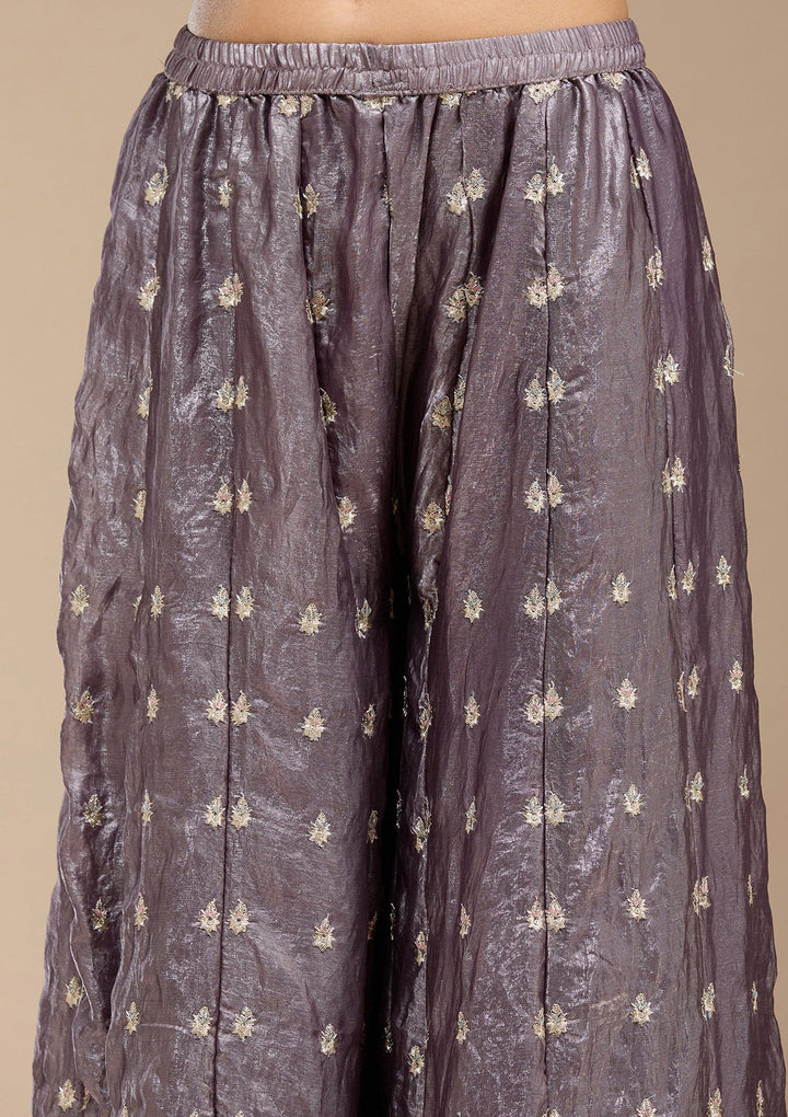 Dark Lavender Zariwork (Gold) Tissue Readymade Salwar Suit-koskii