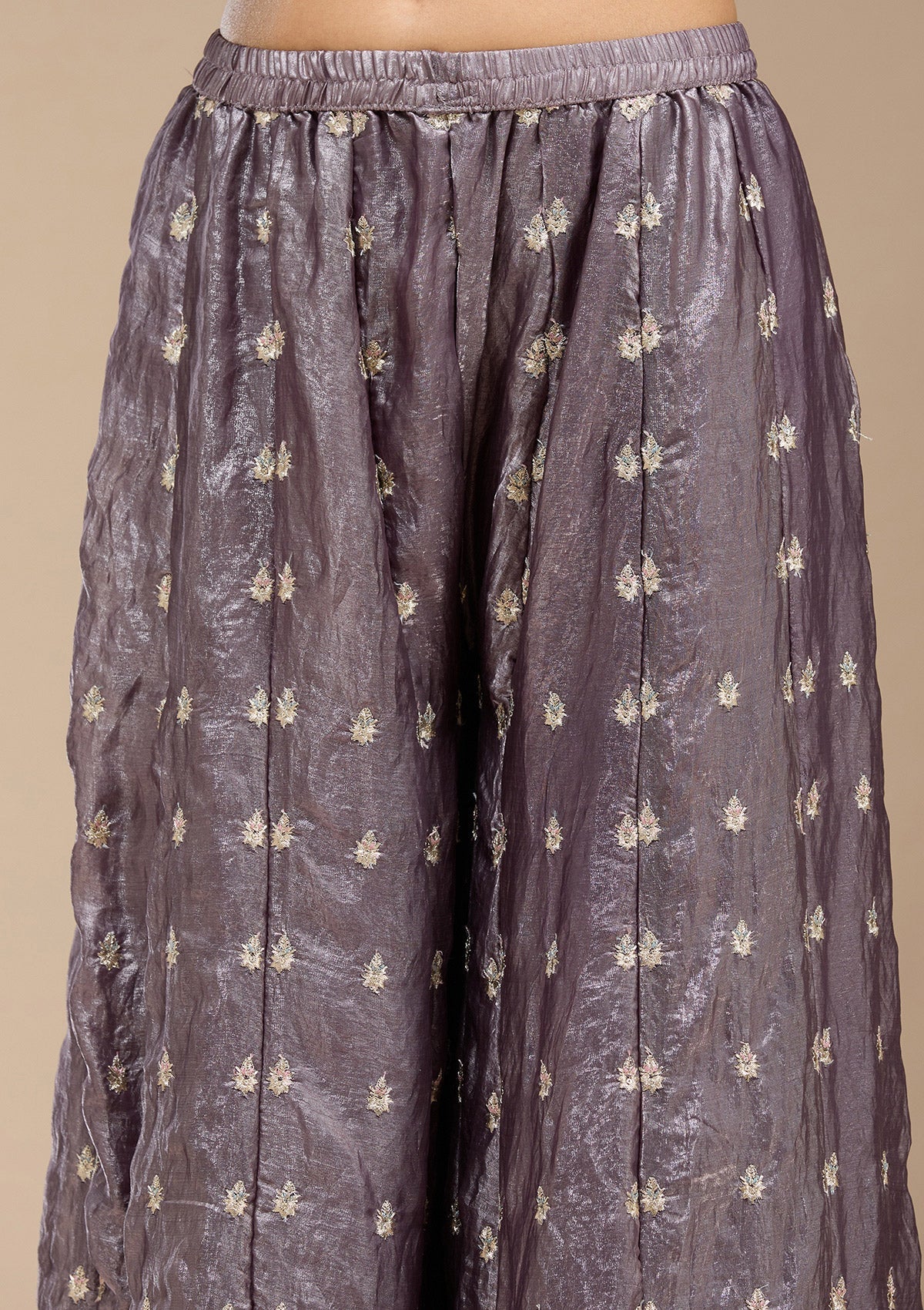 Dark Lavender Zariwork (Gold) Tissue Readymade Salwar Suit-koskii