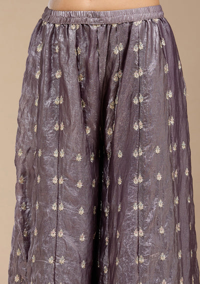 Dark Lavender Zariwork (Gold) Tissue Readymade Salwar Suit-koskii