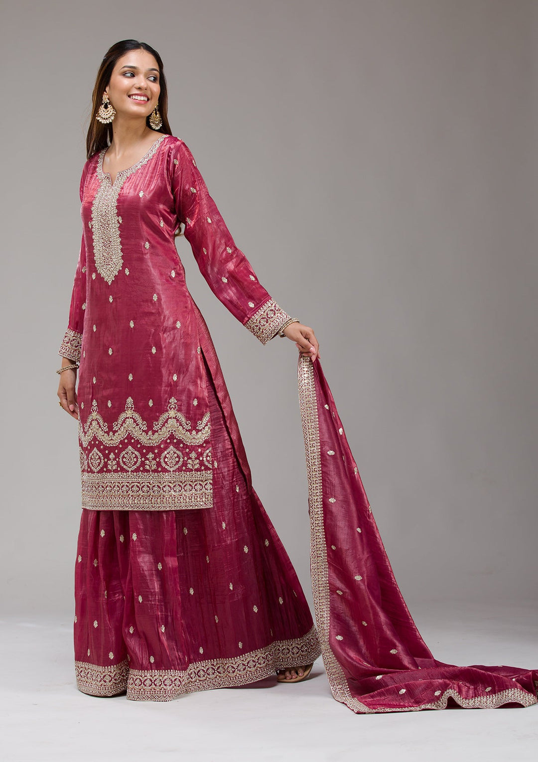 Brown Stonework Chiffon Saree-koskii