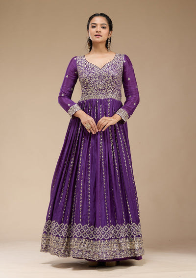 Purple Sequins Crepe Readymade Salwar Suit_koskii
