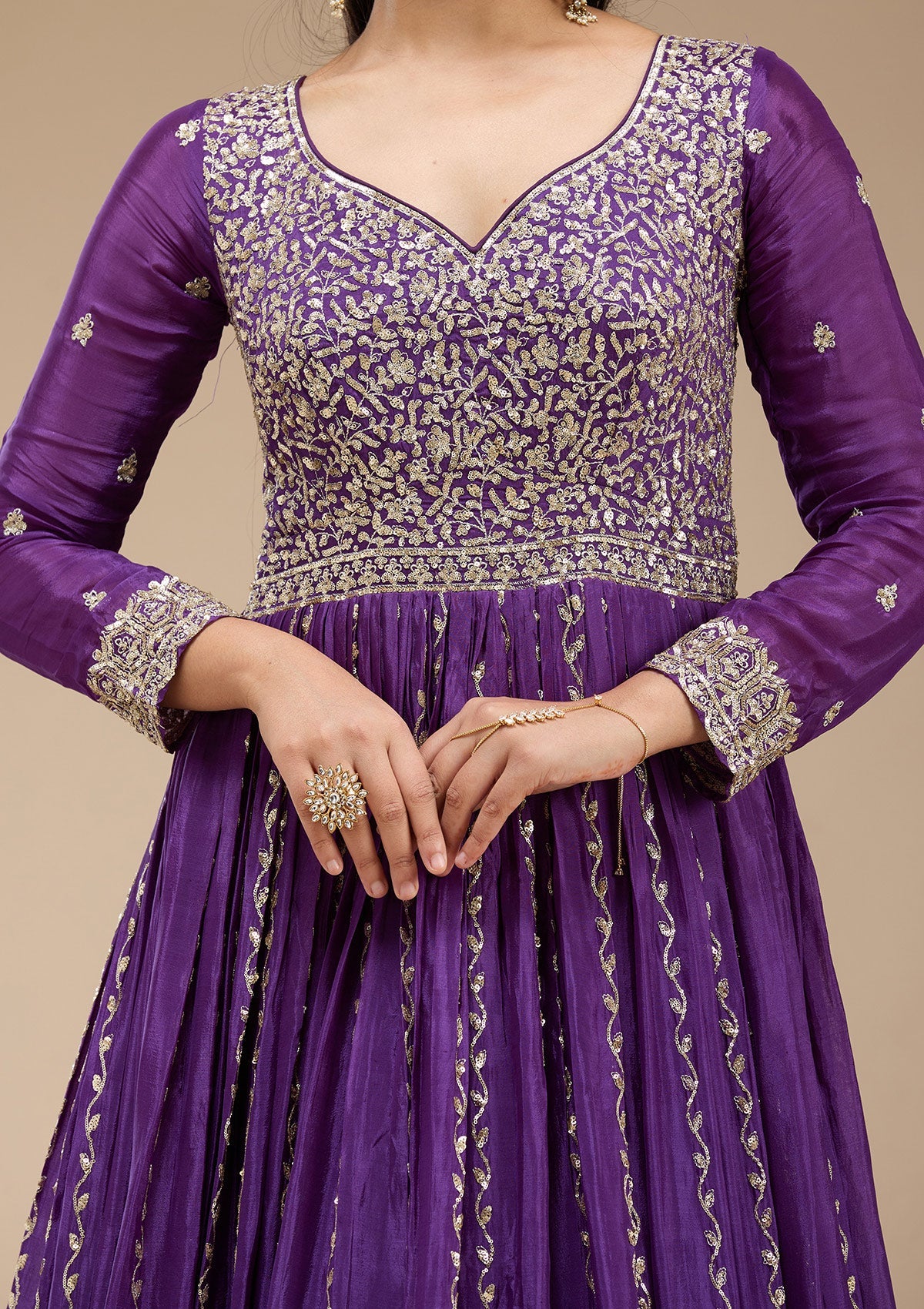 Purple Sequins Crepe Readymade Salwar Suit_koskii