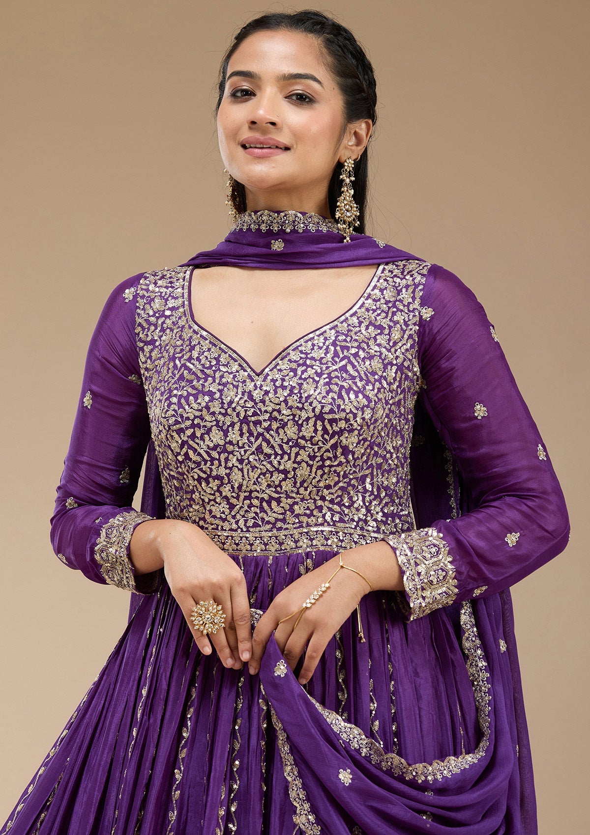 Purple Sequins Crepe Readymade Salwar Suit_koskii
