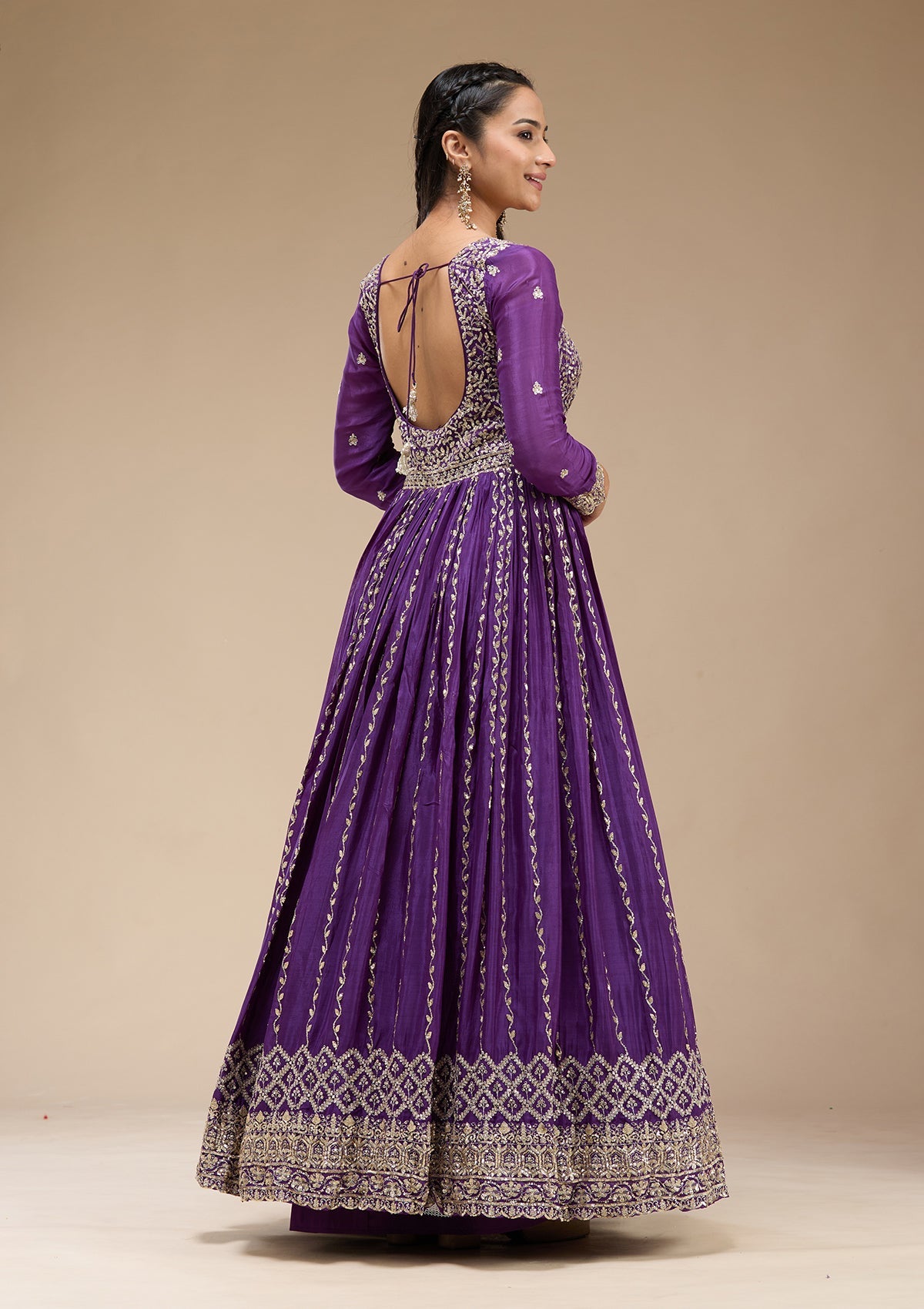 Purple Sequins Crepe Readymade Salwar Suit_koskii