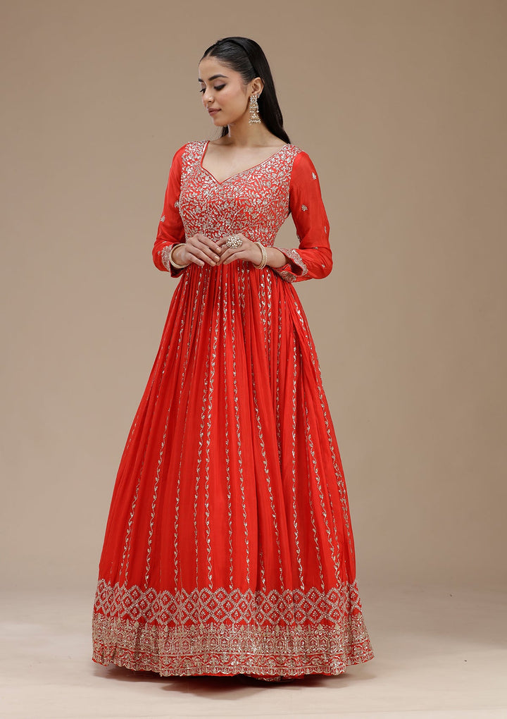 Red Sequins Crepe Readymade Salwar Suit_koskii