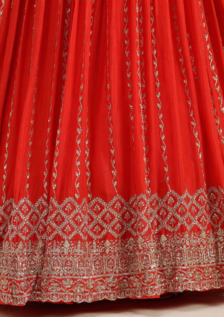 Red Sequins Crepe Readymade Salwar Suit_koskii