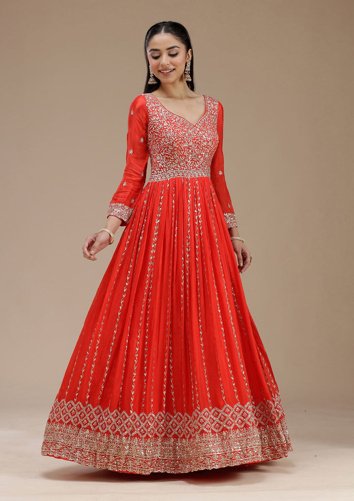 Red Sequins Crepe Readymade Salwar Suit_koskii
