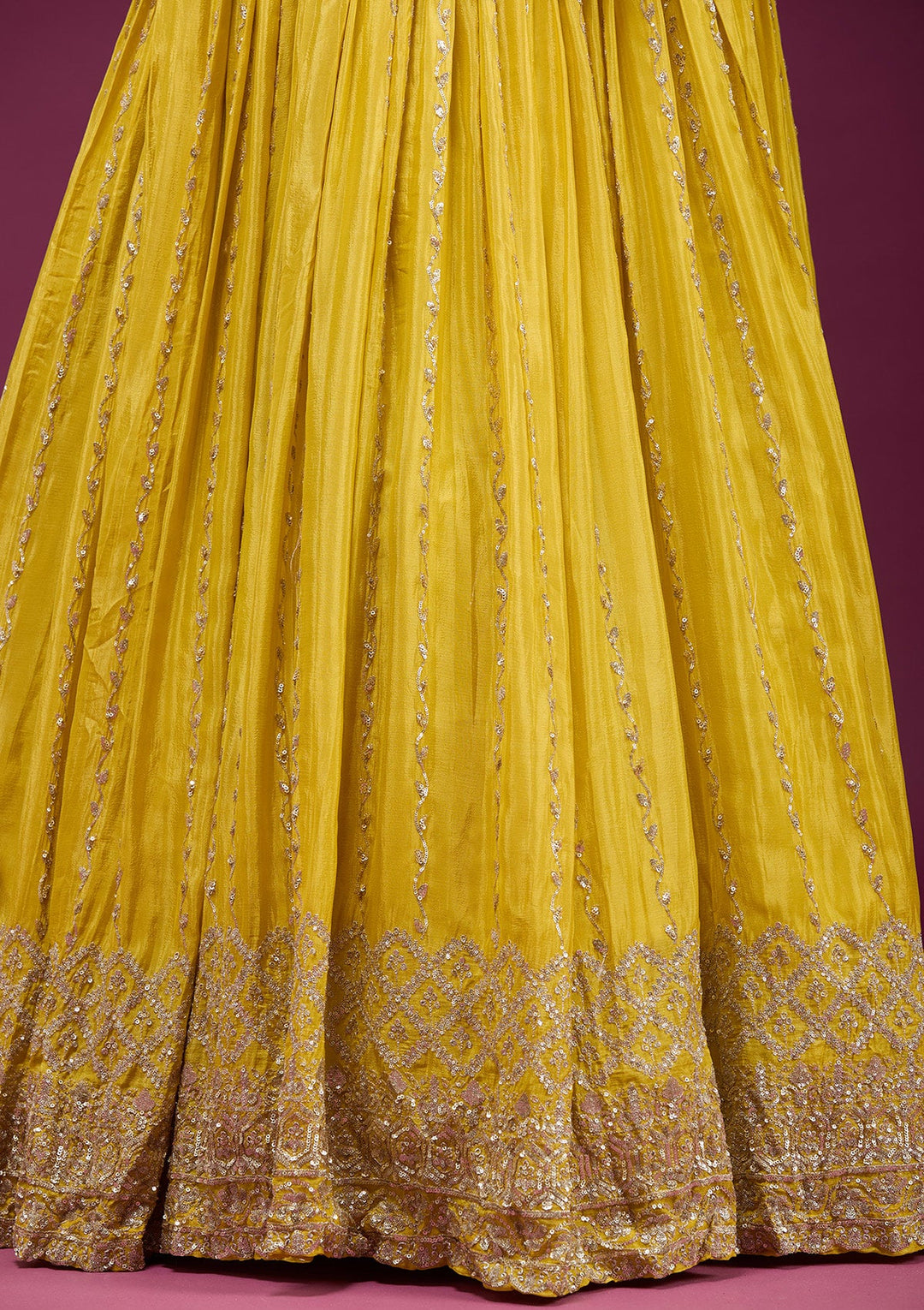 Yellow Sequins Crepe Readymade Salwar Suit_koskii