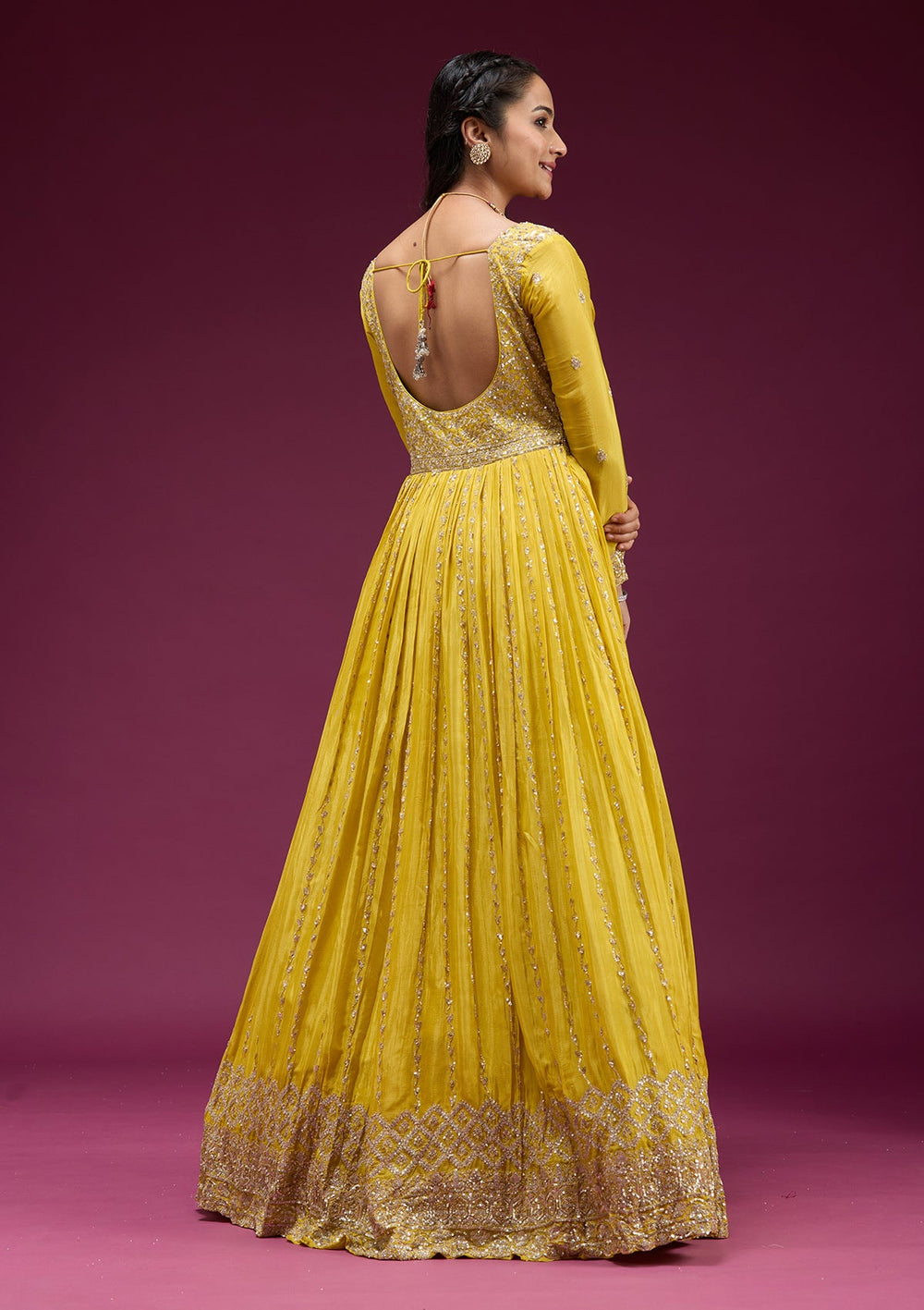 Yellow Sequins Crepe Readymade Salwar Suit_koskii