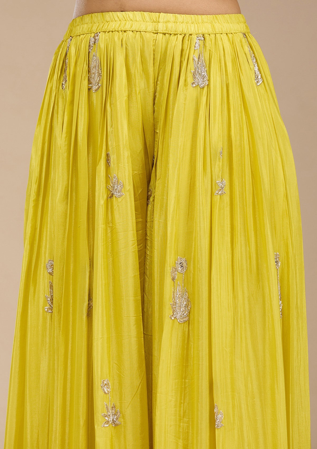 Lemon Yellow Sequins Soft Raw Silk Readymade Salwar Suit-koskii
