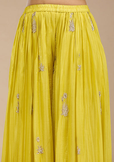 Lemon Yellow Sequins Soft Raw Silk Readymade Salwar Suit-koskii