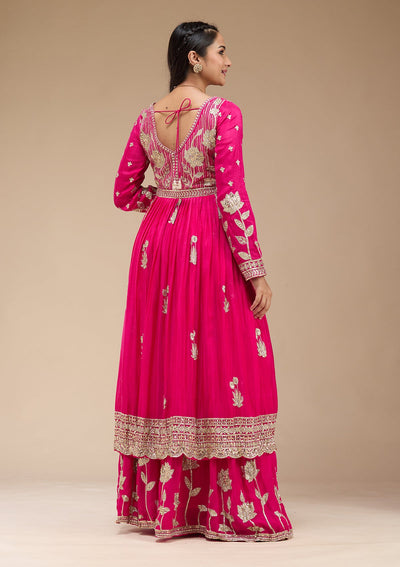 Magenta Pink Sequins Soft Raw Silk Readymade Salwar Suit-koskii